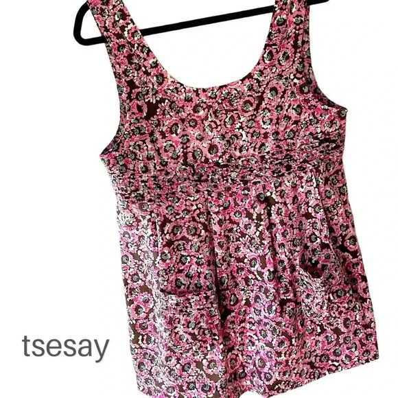 TSESAY | NWOT | SLEEVELESS COTTON PINK FLORAL PLEATED TOP POCKETS | SIZE: 8 - Picture 1 of 14